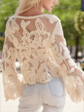 Boho Ecru Crochet Lace Knit Blouse ??Vintage-Inspired Feminine Top
