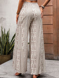 Lace-up geometric floral-print wide-leg pants