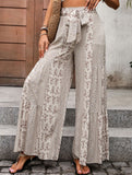 Lace-up geometric floral-print wide-leg pants