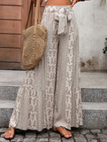Lace-up geometric floral-print wide-leg pants