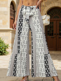 Lace-up geometric floral-print wide-leg pants