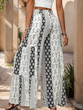 Lace-up geometric floral-print wide-leg pants