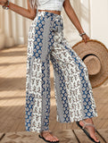 Lace-up geometric floral-print wide-leg pants