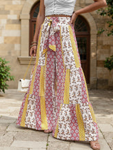 Lace-up geometric floral-print wide-leg pants