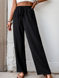 Simple high-waist loose pleated wide-leg pants