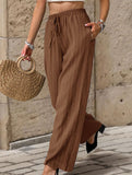 Simple high-waist loose pleated wide-leg pants