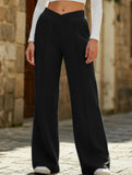 High-waisted solid color wide-leg casual pants