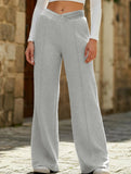 High-waisted solid color wide-leg casual pants