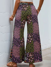 Lace-up leopard print high-waist wide-leg pants
