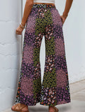 Lace-up leopard print high-waist wide-leg pants