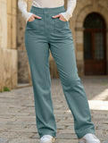 High-waisted buttoned casual straight-leg pants
