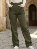High-waisted buttoned casual straight-leg pants