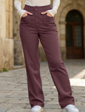High-waisted buttoned casual straight-leg pants