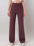 High-waisted buttoned casual straight-leg pants