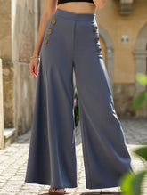Button elastic high waist wide leg pants