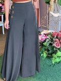Button elastic high waist wide leg pants