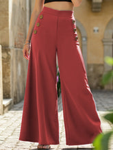 Button elastic high waist wide leg pants