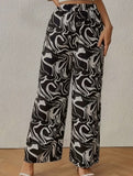 Drape casual printed straight-leg trousers