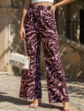 Drape casual printed straight-leg trousers
