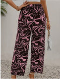 Drape casual printed straight-leg trousers