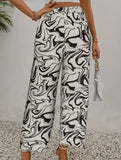 Drape casual printed straight-leg trousers