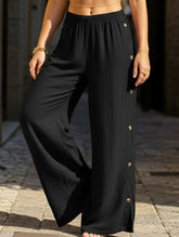 Simple high-waist button-down wide-leg pants