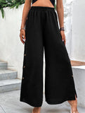 Simple high-waist button-down wide-leg pants