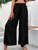Simple high-waist button-down wide-leg pants