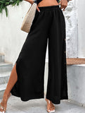 Simple high-waist button-down wide-leg pants