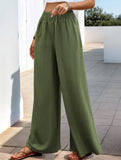 High-waisted elastic waist wide-leg pants