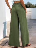 High-waisted elastic waist wide-leg pants