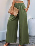 High-waisted elastic waist wide-leg pants