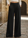 Versatile solid color straight wide-leg pants