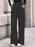 Versatile solid color straight wide-leg pants