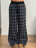Plaid panel high waist sports straight pants
