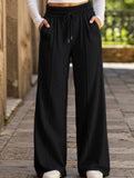 Wide-leg drawstring elastic waist sweatpants