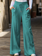Wide-leg drawstring elastic waist sweatpants