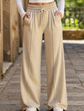Wide-leg drawstring elastic waist sweatpants