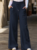 Wide-leg drawstring elastic waist sweatpants