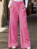 Wide-leg drawstring elastic waist sweatpants