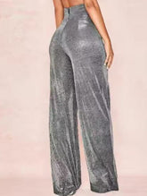 Loose shiny silk high waist wide leg pants