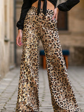 Leopard print high-waisted sequined wide-leg pants