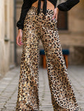 Leopard print high-waisted sequined wide-leg pants
