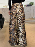 Leopard print high-waisted sequined wide-leg pants