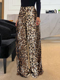 Leopard print high-waisted sequined wide-leg pants