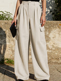 Fashion solid color loose high waist pants
