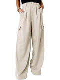 Fashion solid color loose high waist pants