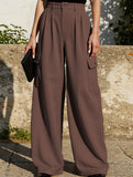 Fashion solid color loose high waist pants