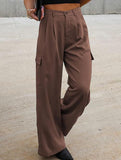 Fashion solid color loose high waist pants