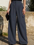 Fashion solid color loose high waist pants
